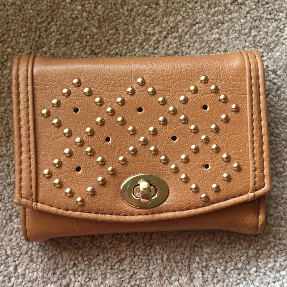 Tan, gold studded wallet